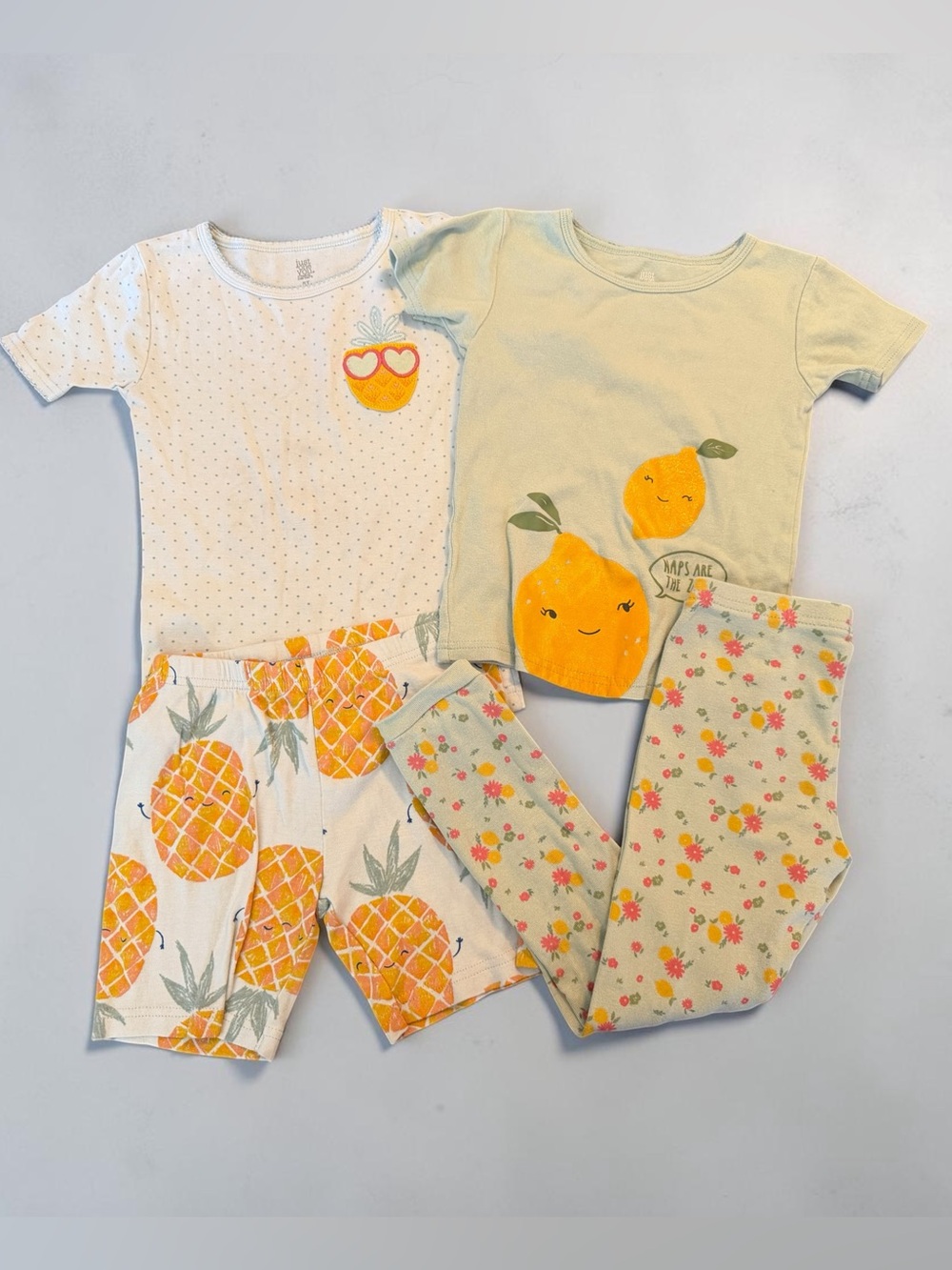 Carter's Cotton Pineapple Lemon & Floral 4 pc Pajama Set - Yellow White 5T